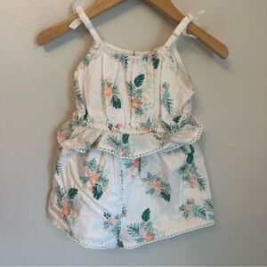 Janie and Jack White Floral Peplum Romper with Green and Peach Floral Palm Print